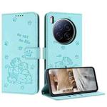 For Tecno Camon 40 Premier Embossed Kitten Phone Leather Case with Lanyard(Mint Green)