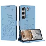 For Tecno Camon 40 Pro 5G Embossed Kitten Phone Leather Case with Lanyard(Blue)