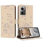 For Redmi 10 5G / Note 11E 5G Embossed Kitten Phone Leather Case with Lanyard(Beige)