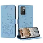 For Redmi 10 / 10 Prime Embossed Kitten Phone Leather Case with Lanyard(Blue)