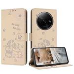 For Redmi A3 4G Global / A3x 4G Embossed Kitten Phone Leather Case with Lanyard(Beige)