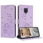 For Redmi Note 10 Lite Embossed Kitten Phone Leather Case with Lanyard(Purple)