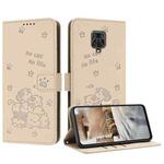 For Redmi Note 10 Lite Embossed Kitten Phone Leather Case with Lanyard(Beige)