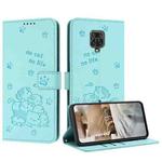 For Redmi Note 10 Lite Embossed Kitten Phone Leather Case with Lanyard(Mint Green)