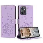 For Redmi Note 12 4G Global Embossed Kitten Phone Leather Case with Lanyard(Purple)