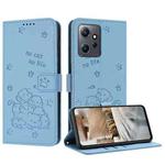 For Redmi Note 12 4G Global Embossed Kitten Phone Leather Case with Lanyard(Blue)