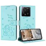 For Redmi K60 Ultra Embossed Kitten Phone Leather Case with Lanyard(Mint Green)