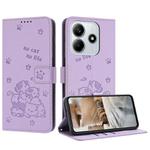 For Redmi Note 14 4G 163.25mm Embossed Kitten Phone Leather Case with Lanyard(Purple)