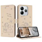 For Redmi Note 14 4G 163.25mm Embossed Kitten Phone Leather Case with Lanyard(Beige)