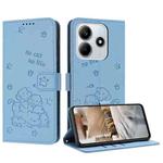 For Redmi Note 14 4G 163.25mm Embossed Kitten Phone Leather Case with Lanyard(Blue)