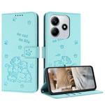 For Redmi Note 14 4G 163.25mm Embossed Kitten Phone Leather Case with Lanyard(Mint Green)