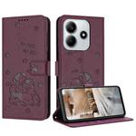 For Redmi Note 14 4G 163.25mm Embossed Kitten Phone Leather Case with Lanyard(Wine Red)