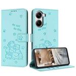 For Redmi Turbo 4 / Xiaomi Poco X7 Pro Embossed Kitten Phone Leather Case with Lanyard(Mint Green)