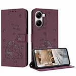For Redmi Turbo 4 / Xiaomi Poco X7 Pro Embossed Kitten Phone Leather Case with Lanyard(Wine Red)