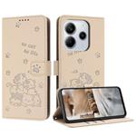 For Redmi Note 14 4G 164.84mm Embossed Kitten Phone Leather Case with Lanyard(Beige)