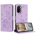 For Redmi A5 4G 171.7mm / Poco C71 Embossed Kitten Phone Leather Case with Lanyard(Purple)