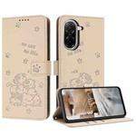 For Redmi A5 4G 171.7mm / Poco C71 Embossed Kitten Phone Leather Case with Lanyard(Beige)