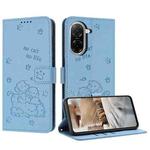 For Redmi A5 4G 171.7mm / Poco C71 Embossed Kitten Phone Leather Case with Lanyard(Blue)