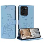 For Motorola Edge 40 Embossed Kitten Phone Leather Case with Lanyard(Blue)