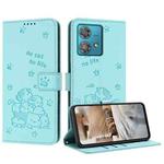 For Motorola Edge 40 Neo Embossed Kitten Phone Leather Case with Lanyard(Mint Green)