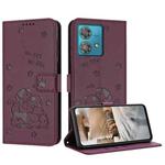 For Motorola Edge 40 Neo Embossed Kitten Phone Leather Case with Lanyard(Wine Red)