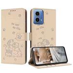 For Motorola Edge 50 Fusion Embossed Kitten Phone Leather Case with Lanyard(Beige)