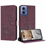 For Motorola Edge 50 Fusion Embossed Kitten Phone Leather Case with Lanyard(Wine Red)