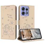 For Motorola Edge 50 Pro Embossed Kitten Phone Leather Case with Lanyard(Beige)