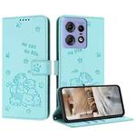 For Motorola Edge 50 Pro Embossed Kitten Phone Leather Case with Lanyard(Mint Green)