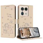 For Motorola Edge 50 Ultra Embossed Kitten Phone Leather Case with Lanyard(Beige)