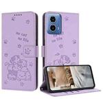 For Motorola Moto G 5G 2024 Embossed Kitten Phone Leather Case with Lanyard(Purple)