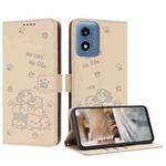 For Motorola Moto G Play 4G 2024 Embossed Kitten Phone Leather Case with Lanyard(Beige)