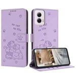 For Motorola Moto G Power 5G 2024 Embossed Kitten Phone Leather Case with Lanyard(Purple)