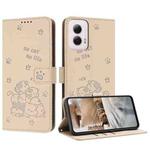 For Motorola Moto G Power 5G 2024 Embossed Kitten Phone Leather Case with Lanyard(Beige)