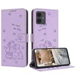For Motorola Moto G04 / G24 / G04s Embossed Kitten Phone Leather Case with Lanyard(Purple)
