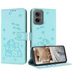 For Motorola Moto G55 Embossed Kitten Phone Leather Case with Lanyard(Mint Green)