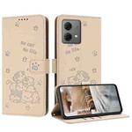 For Motorola Moto G84 Embossed Kitten Phone Leather Case with Lanyard(Beige)