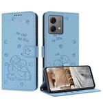 For Motorola Moto G84 Embossed Kitten Phone Leather Case with Lanyard(Blue)