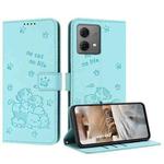 For Motorola Moto G84 Embossed Kitten Phone Leather Case with Lanyard(Mint Green)