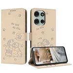 For Motorola Moto G75 Embossed Kitten Phone Leather Case with Lanyard(Beige)