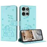 For Motorola Moto G75 Embossed Kitten Phone Leather Case with Lanyard(Mint Green)