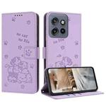 For Motorola Moto G15 Embossed Kitten Phone Leather Case with Lanyard(Purple)