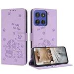 For Motorola Moto G Stylus 5G 2025 Embossed Kitten Phone Leather Case with Lanyard(Purple)