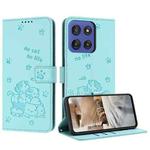 For Motorola Edge 60 Fusion Embossed Kitten Phone Leather Case with Lanyard(Mint Green)