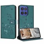 For Motorola Edge 60 Fusion Embossed Kitten Phone Leather Case with Lanyard(Dark Green)
