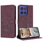 For Motorola Edge 60 Fusion Embossed Kitten Phone Leather Case with Lanyard(Wine Red)
