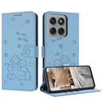 For Motorola Edge 60 Pro Embossed Kitten Phone Leather Case with Lanyard(Blue)