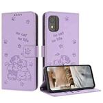 For Nokia C02 Embossed Kitten Phone Leather Case with Lanyard(Purple)