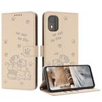 For Nokia C02 Embossed Kitten Phone Leather Case with Lanyard(Beige)