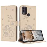 For Nokia C22 Embossed Kitten Phone Leather Case with Lanyard(Beige)